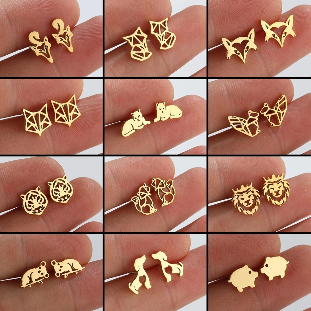 

Серьги-гвоздики женские из нержавеющей стали с короной и львом