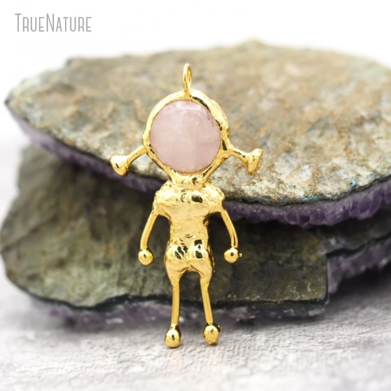 

10Pcs Wholesale Gold Color Tin Rose Quartzs Crystal Handmade Jewelry Soldered Spaceman Pendant PM42273