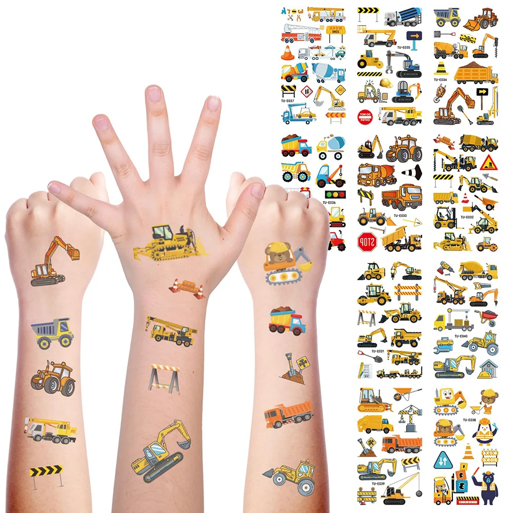 

10 Sheets Engineering vehicle Party Truck Temporary Tattoo Vehicle Tattoos Party Favors Waterproof Girls Boys Temporary Tattoos