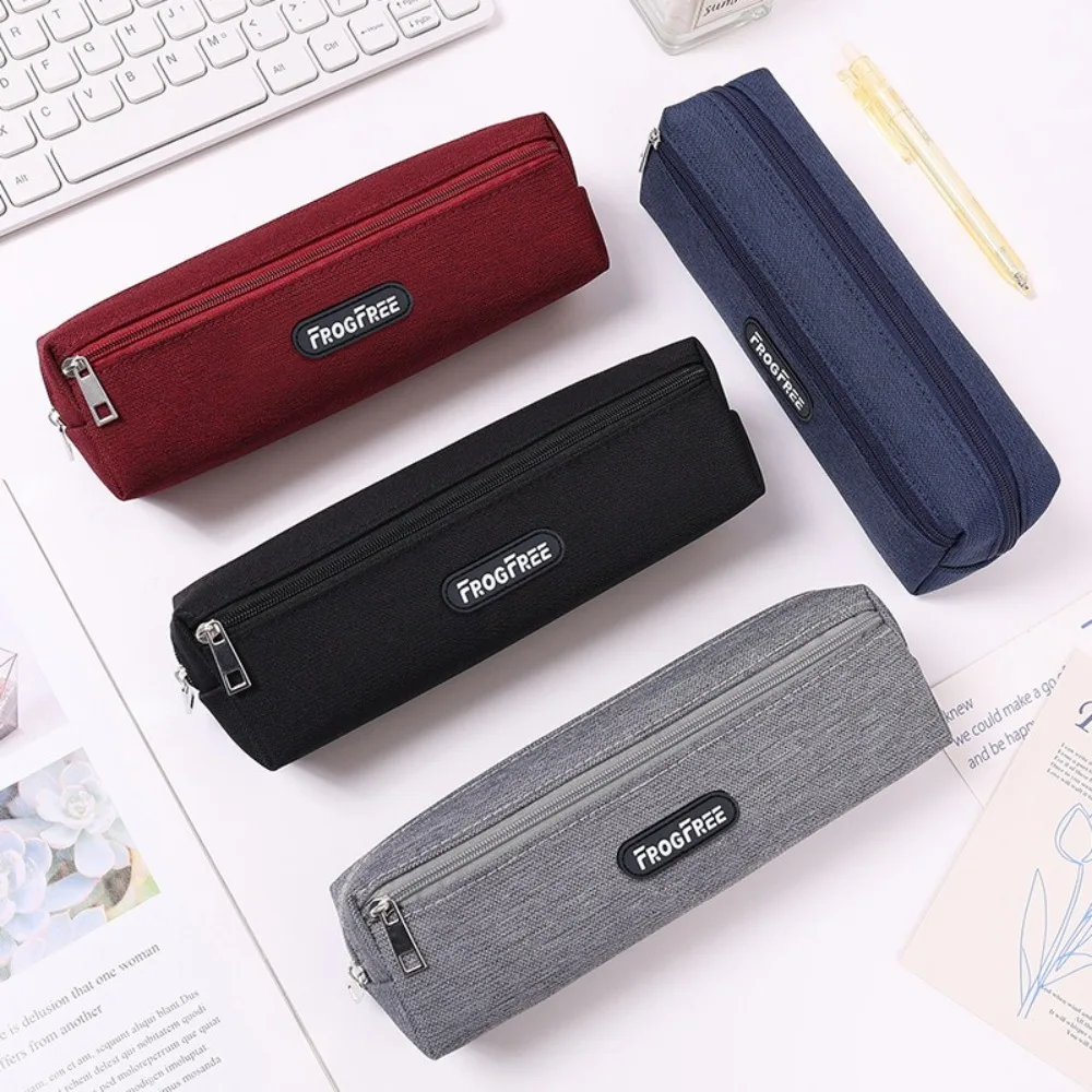 Modern Canvas Pencil Case Solid Color with Zipper Stationery Pouch School Supplies Rectangular Pencil Bags Birthday Gifts