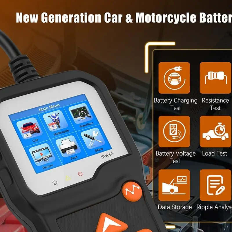 KW650 Battery Tester High Precision Color Screen 6V to 12V Car Motorcycle Battery Car Lawn Mower Imported Chip Battery Tester 4