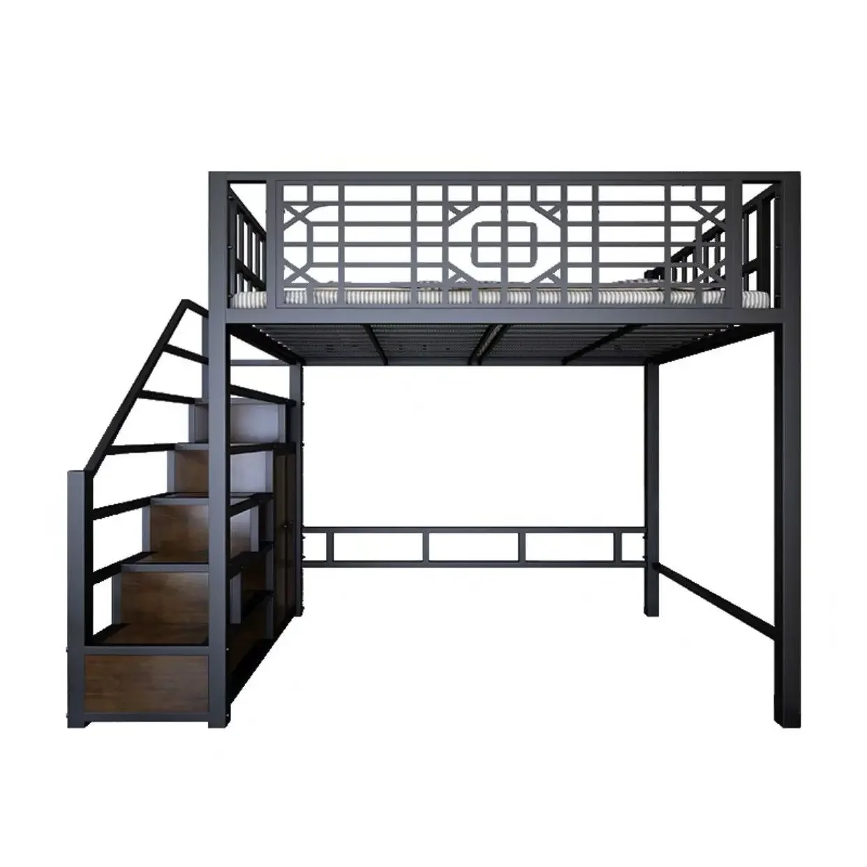 Nuevo Cama tipo loft de estilo chino, hoja elevada, piso superior, pequeño  apartamento, marco de hierro para niños - AliExpress, image size:1242x1242