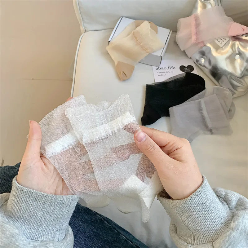 

Женские носки весна-лето, дышащие ультратонкие чулки для карт, прозрачные носки в стиле "Лолита", носки средней длины, однотонные носки с кристаллами