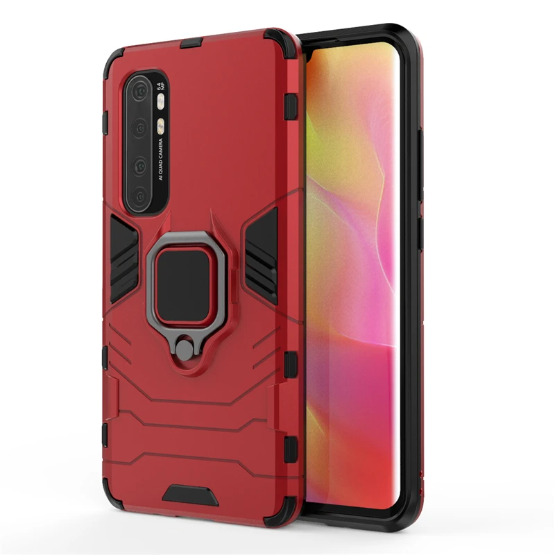 Custodia In Pelle Per Xiaomi Mi Note 10 Pro - Cover Con Slot Per Carte E Supporto, Rossa