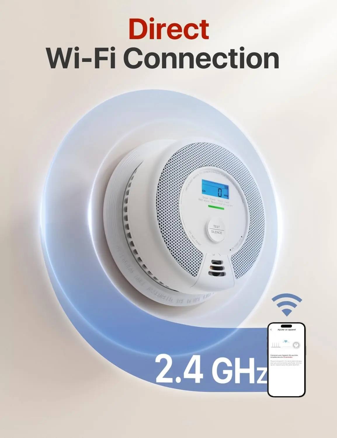 Detector Combo with Replaceable Battery, Wi-Fi Smoke and Carbon Monoxide Detector w