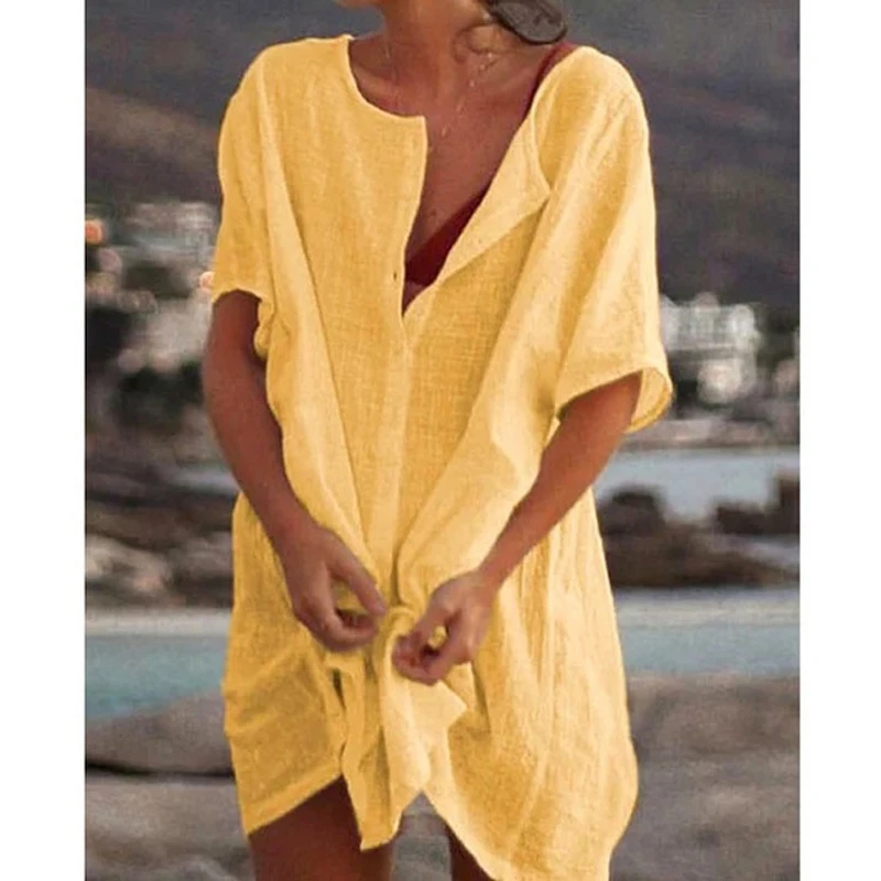 Cotton Tunics for Beach Women Swimsuit Cover-ups Woman Swimwear Beach Cover up Beachwear Mini Dress Sai de Praia petticoat skirt half slip skirt women full slip dress