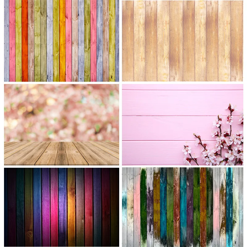 

SHUOZHIKE Art Fabric Colorful Wooden Texture Background Wood Planks Grain Photography Backdrops Photo Studio Props YXX-89