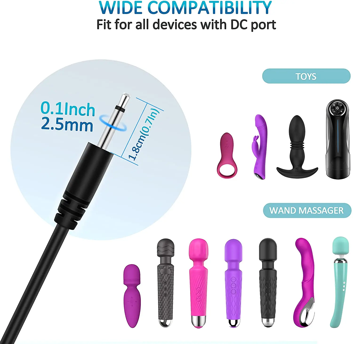 2.7Ft USB DC Charging Cable 2.5mm DC Charger Cord Fast Charging Replacement Cable 2 Pack