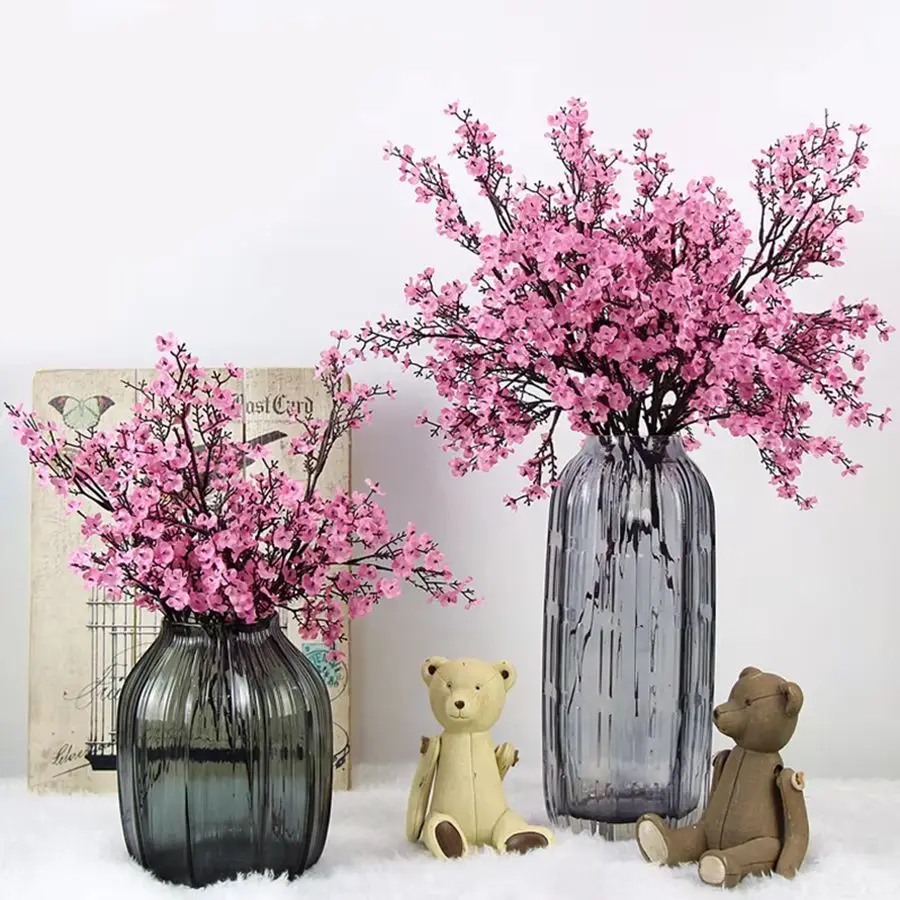 Artificial Flowers White Cherry Blossoms Gypsophila Fake Plants DIY Wedding Bouquet Vases for Home Decor Faux Festival Branch