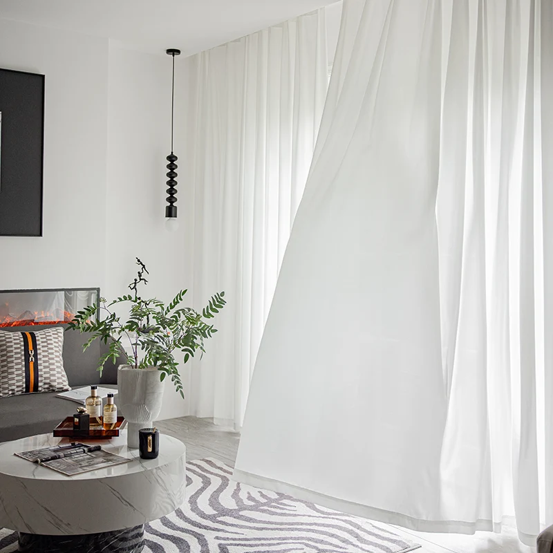 Fonflora Solid White Thick Chiffon Tulle Window Curtains Hall Drapes Sheer Curtains for Living room Bedroom Partition Opaque 4