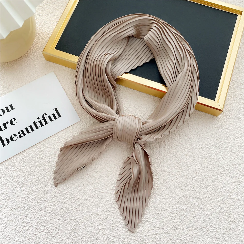 2022 New Pleated Square Scarf Women Silk Pleated Scarf Solid Color Crinkled Hair Scarf Satin Neckerchief Decorative Headscarf solid color square hairscarf silk satin hair scarf soft neckerchief pleated small hair scarf decorative headscarf headwear