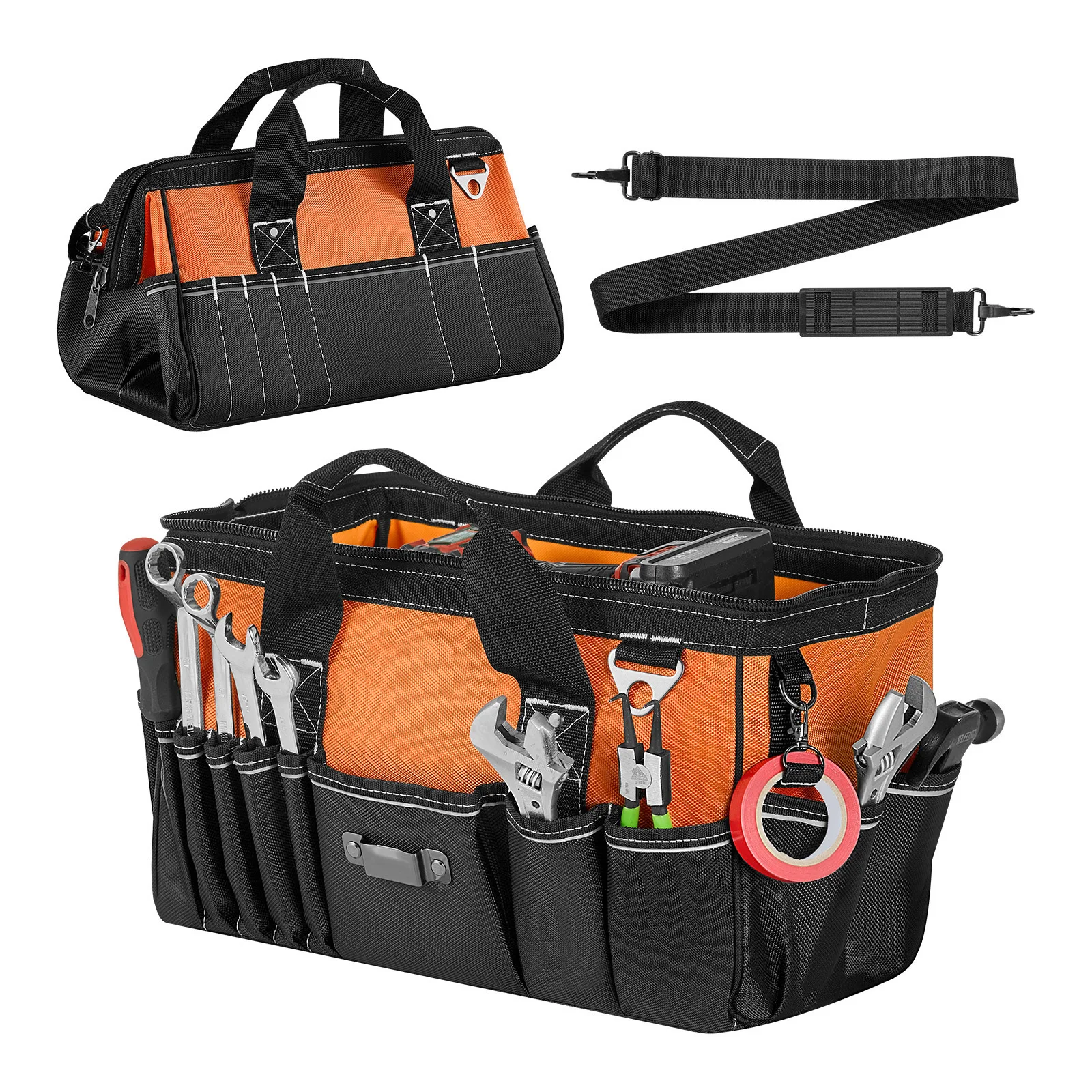 SucceBuy 15.7in Tool Bag with 33 Pockets, Portable Organizer with Soft Handle, Large Zipper&Adjustable Shoulder Strap for Tools