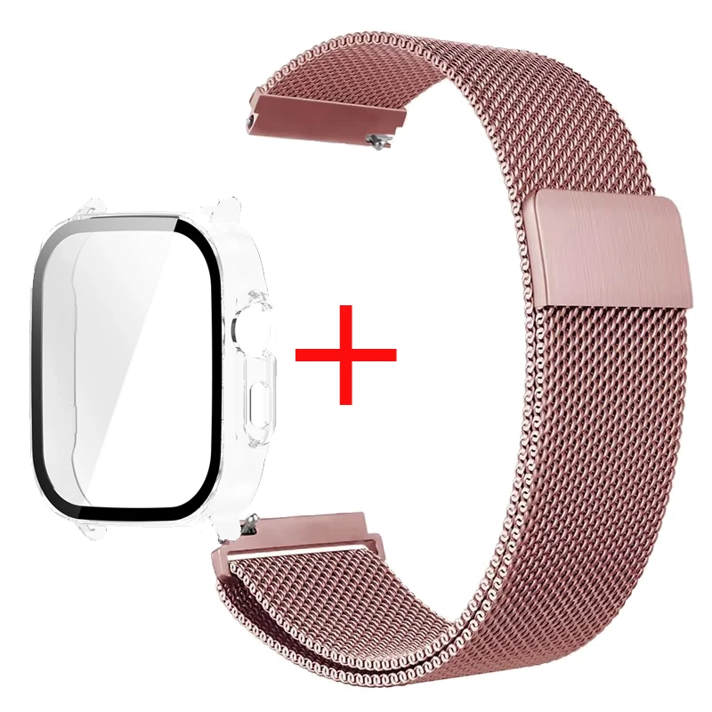 Premium PC Protector Case with Stainless Steel Milanese Loop Wristband and Screen Protect Cover