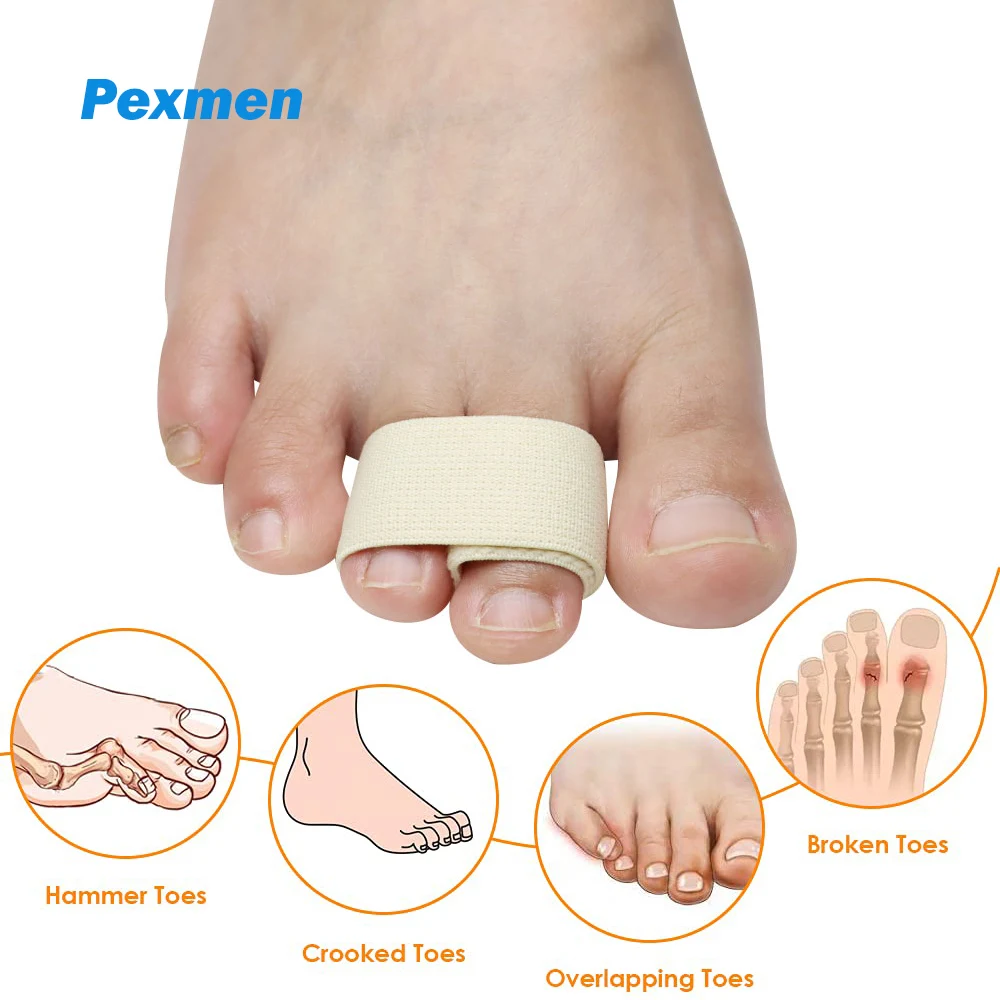 Pexmen 1/3/5/10Pcs Hammer Toe Straightener Fabric Buddy Toe Wraps Splints Toe Corrector for Broken Crooked and Overlapping Toes pexmen bunion corrector splint big toe wraps for broken toe gel buddy tape toe spacers brace for overlapping and hammer toes