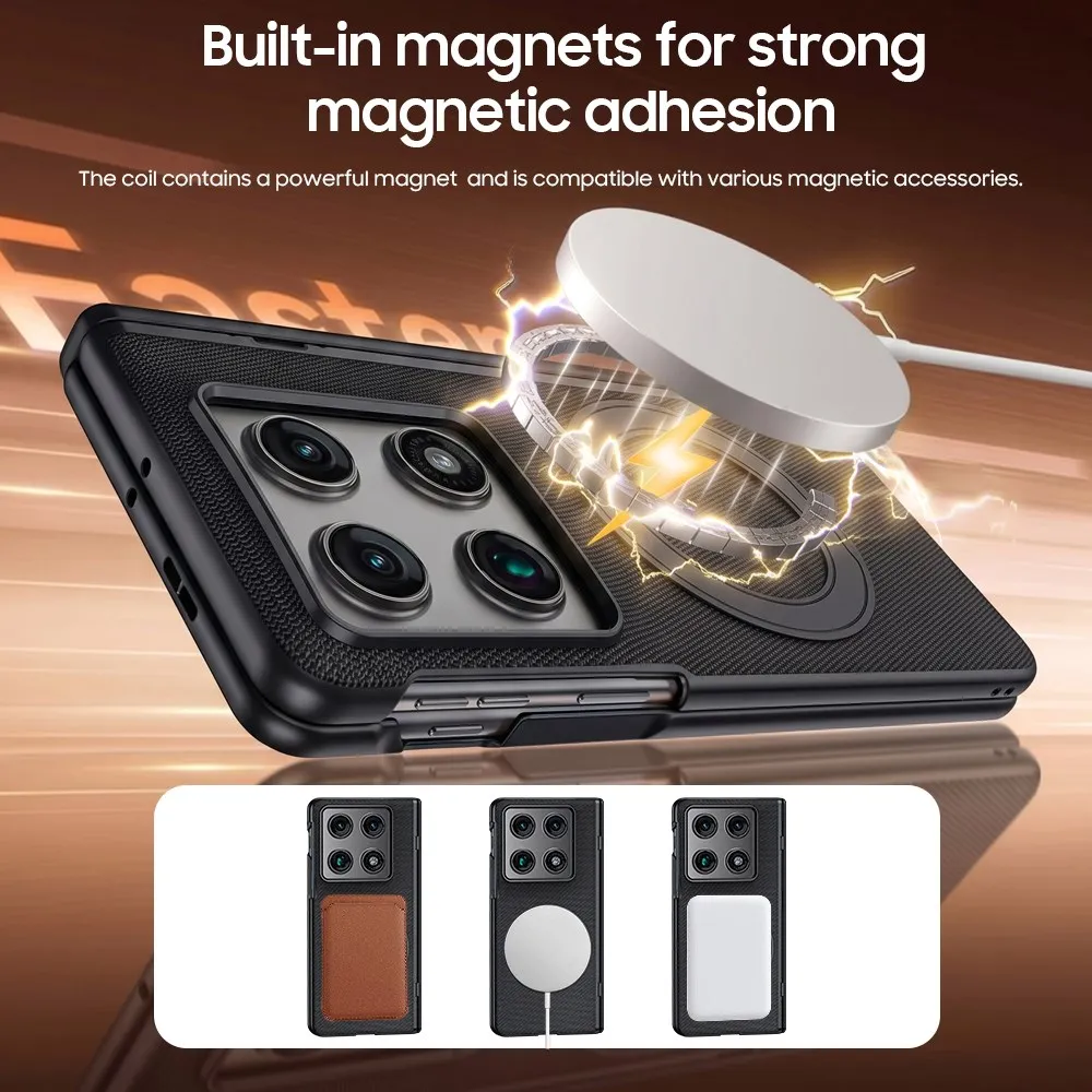 모토로라 레이저 폴드 가죽 회전 링 홀더용 Magsafe 케이스, 미러 필름이 포함된 접이식 힌지, 올인원 하드 커버