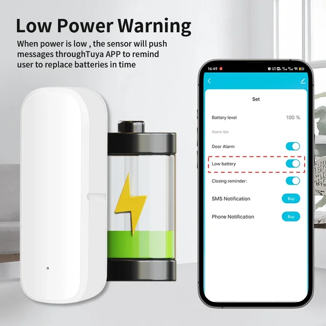 TNCE Tuya Door Window Sensor wifi/zigbee, Open Close Detector Home Security Alarm System, Smart Life Remote Control alexa google 6