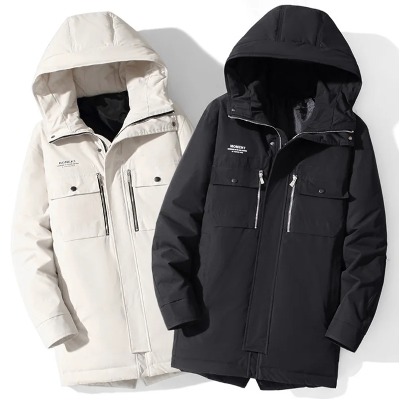 Winter Men Down Jacket Hooded Puffer Jacket Thickened Warm Windbreaker Bomber Windproof Outerwear Outdoor Snowsuits New