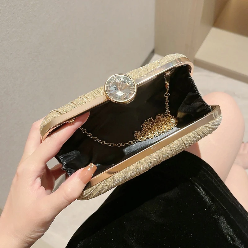 Pleated Gold Clutch Bag Chain Bag Formal Dinner Bag Sparkly Purse  Engagement Wedding Dress Prom Party Potluck Bag - AliExpress 1524