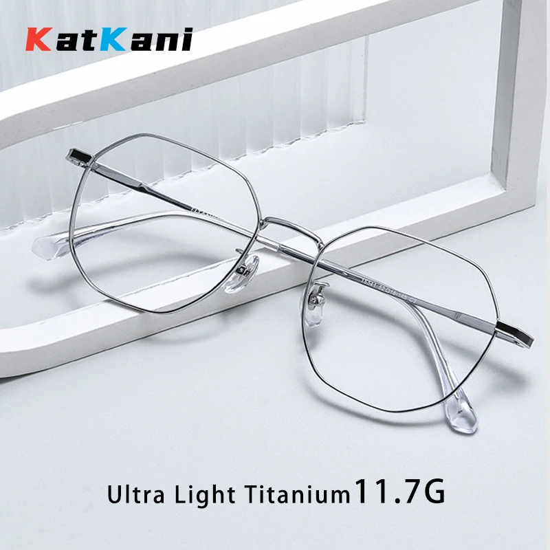 

KatKani Fashion Trend Polygonal Eyewear Men Ultra-light Retro Flexible Pure Titanium Optical Prescription Glasses Frame Women