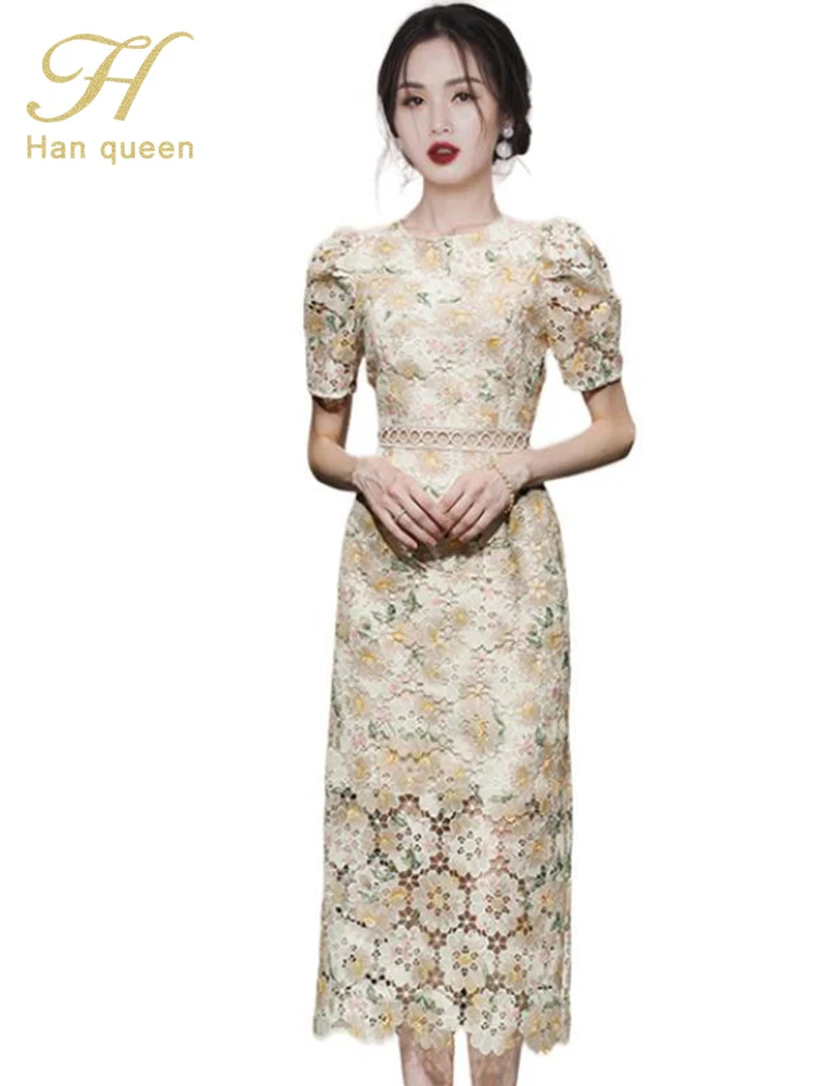 H-Han-Queen-Summer-Womens-Embroidery-Printing-Sheath-Pencil-Lace-Dress ...