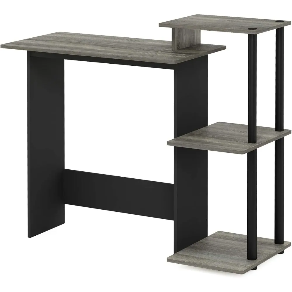 Efficient Home Laptop Notebook Computer Desk with Square Shelves, French Oak Grey/Black