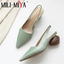  MILI-MIYA Fashion Strange Heels Women Sheep Skin Pumps Sling Back Pointed Toe Slip On Plus Size 34-43 Spring Summer Shoes 