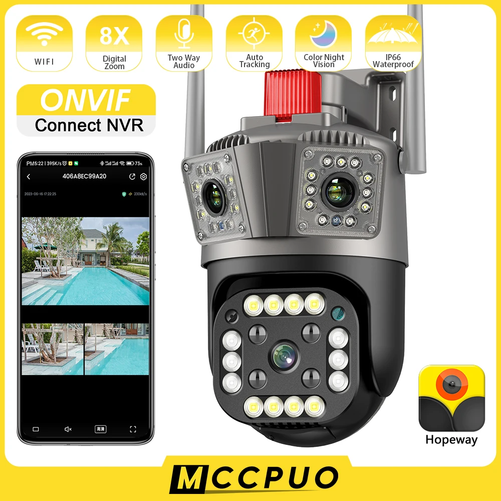 

Mccpuo 6K 12MP Three Lens WIFI PTZ Camera Three Screen AI Human Tracking Outdoor 9MP Security CCTV Surveillance IP Camera ONVIF
