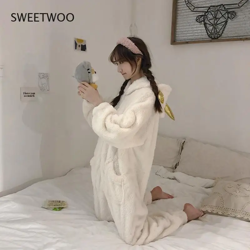 2022 New Cute Cartoon Anime Pajamas Women Autumn and Winter Thick Sweet One-Piece Home Service Winter Warm