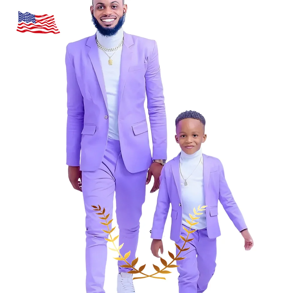 Lavender Men's Kids Suit 2 Piece Wedding Tuxedo Groom Boys Jacket Pants Custom Clothes Slim Fit Outfit