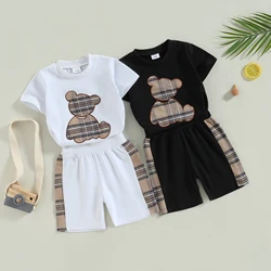 SUNSIOM Baby Boys Girls Outfits Summer Clothes Short Sleeve Crew Neck Bear Plaid T-shirt with Shorts for Casual Daily