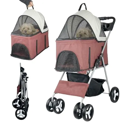 

Foldable 3-in-1 Pet Stroller for Medium Dogs up to 33 lbs, Multifunctional & Lightweight Dog Stroller with Detachable Carrier