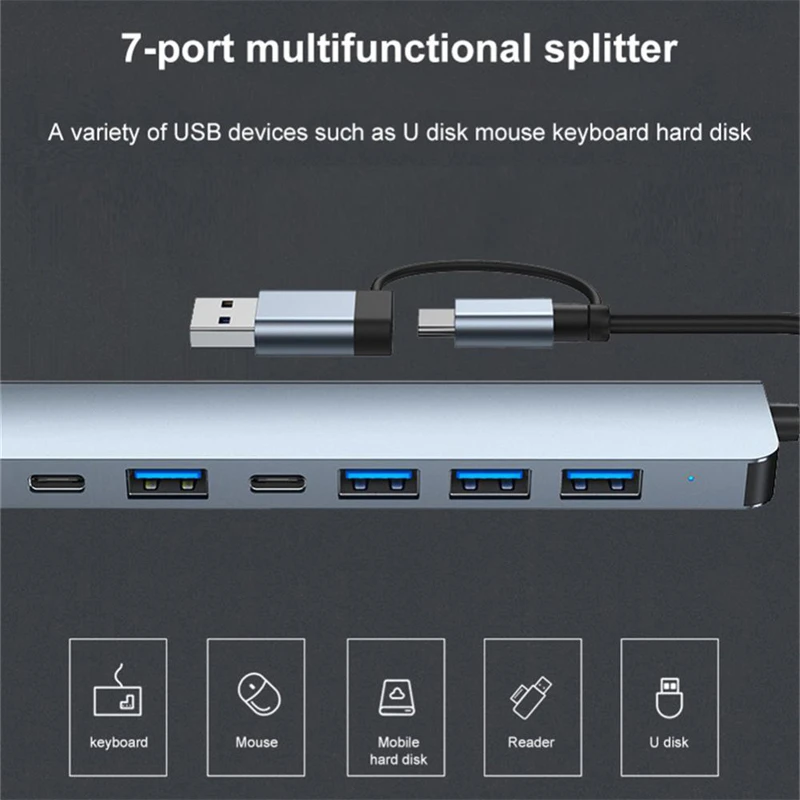 USB C Hub 7 Ports USB Type C to 3.0 Dock Station Splitter Adapter for MacBook Pro iPad Pro Samsung Galaxy Note Hub