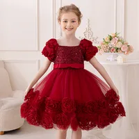Girls Party Dresses Flower Puffy Princess Dress White Wedding Bridesmaid Birthday Party Gown Baptism Girl Elegant Dresses