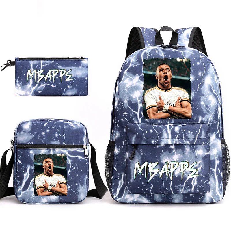 Рюкзак Mbappe avatar с принтом для студентов, детская школьная сумка, сумка через плечо, набор из трех предметов