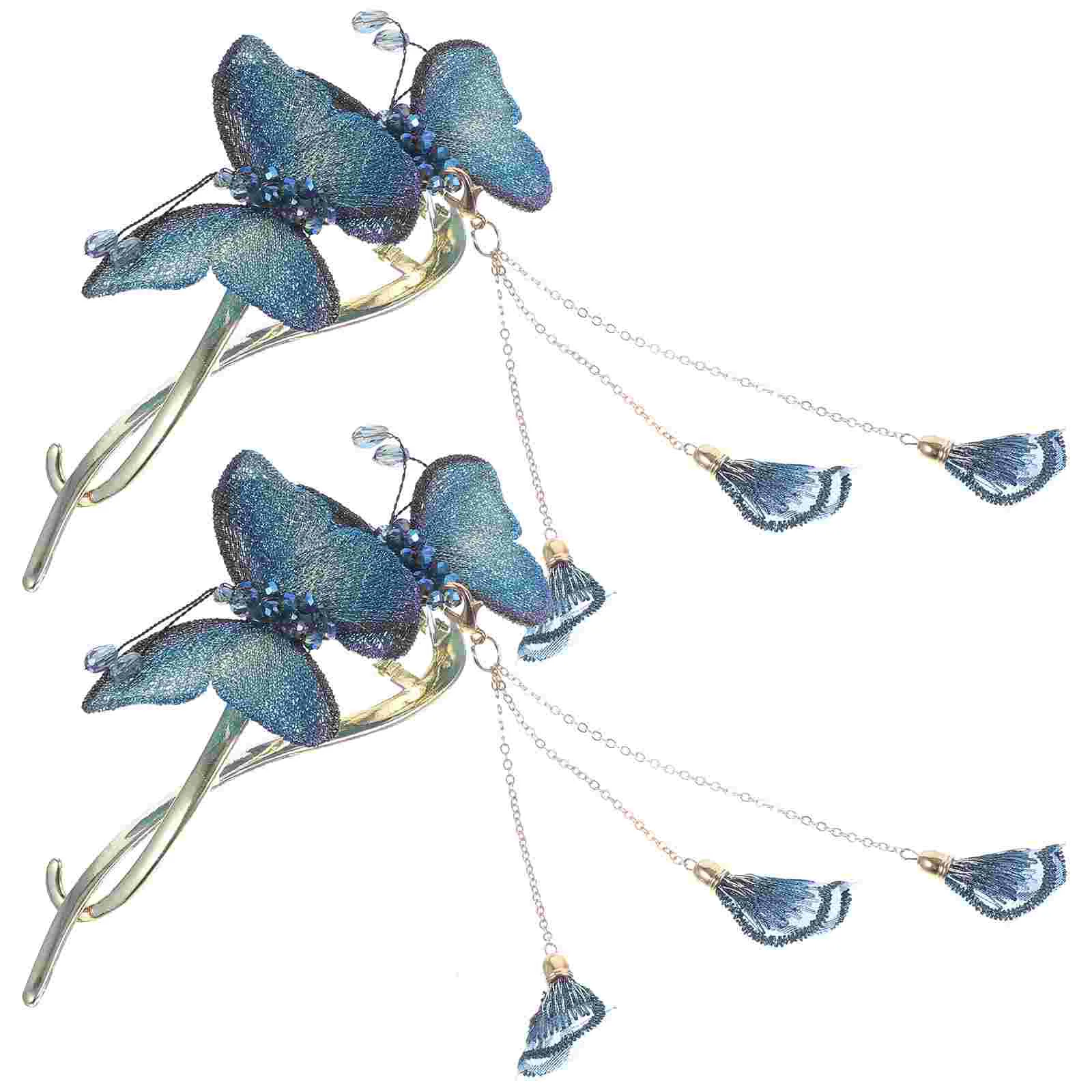 

2 Pcs Hair Barrettes Butterfly Embroidered Clip Decorative Pin Tassel Clips Together Metal Fairy Jewelry for Women Miss
