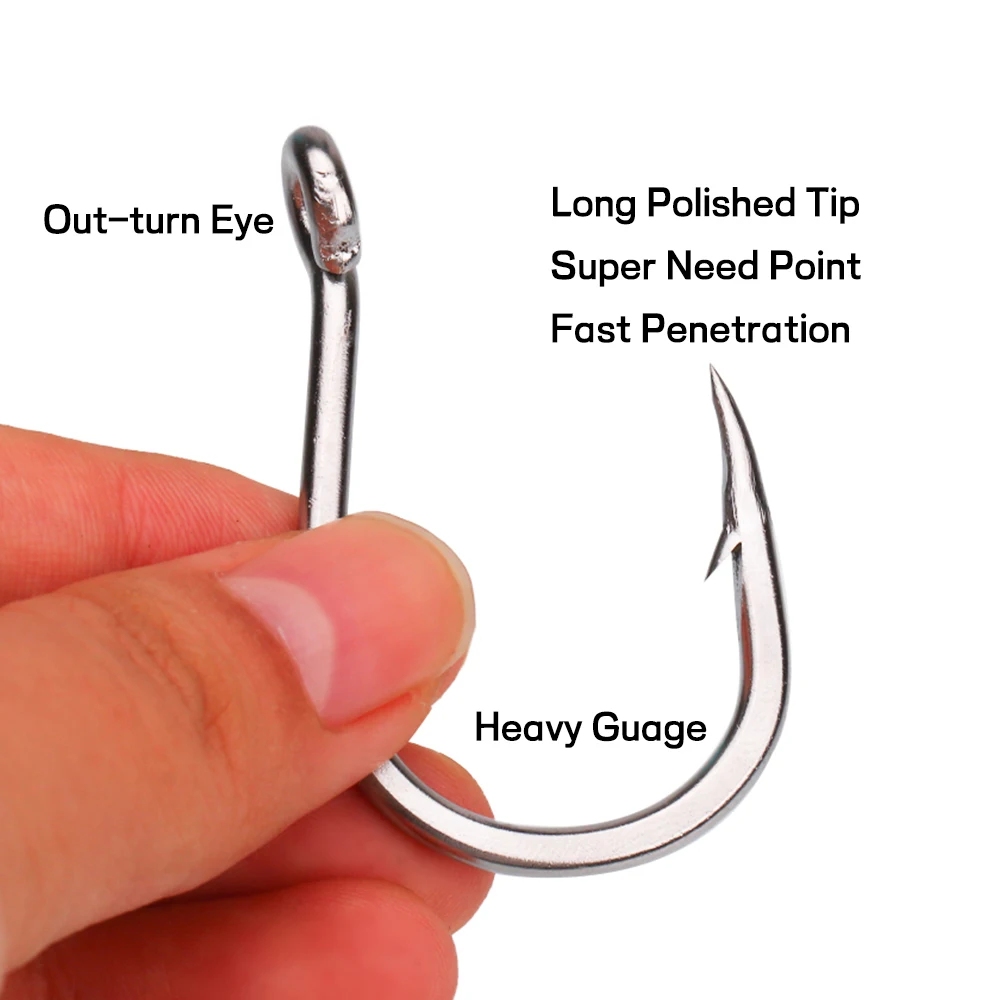 Elllv #1/0-13/0 Wide Gape Strong Jigging Hooks Stainless Steel 420 Inline  Assist Hook Saltwater Boat Fishing Grouper Tuna Shark