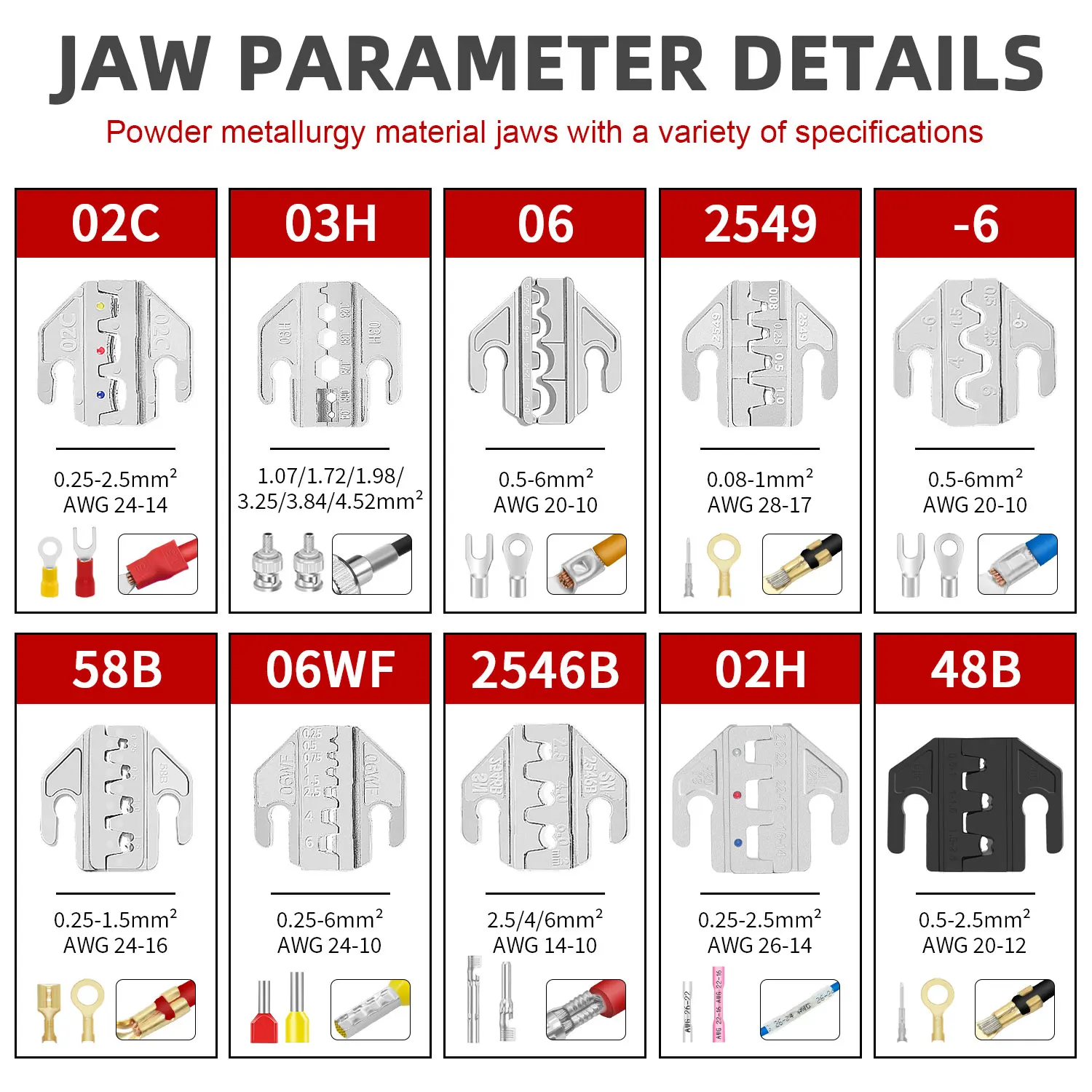 SN Crimping Tool Pliers Crimp Jaw Set,4mm slot jaws,SN-48B/58B/02C