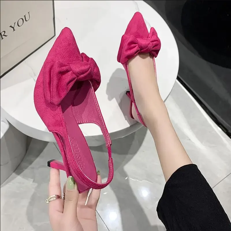 Summer Pumps New Womens Sandals Slingback Bow-knot Single Shoes Pointed Toe High Heels Party Dress Women Zapatos De Mujer 5
