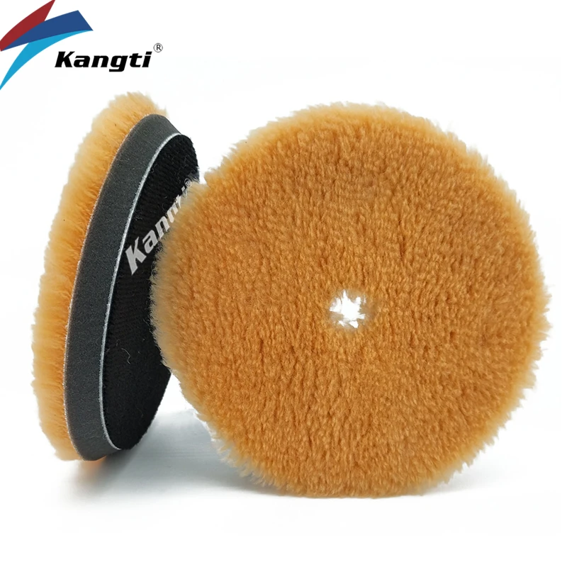 Kangti 5/6 Inches Car Polishing Disc Natural Wool Buffing Pads Lamb Woolen DA Polisher Buff Foam Cutting Pads Abrasive Tool Kits 4