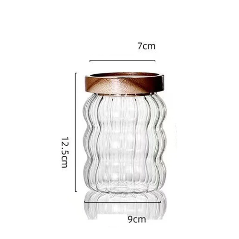 Striped Glass Storage Jar with Wood Lid