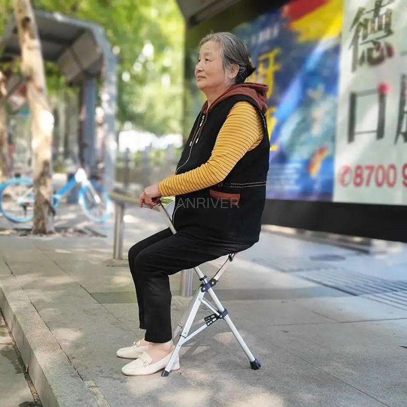 Walking Cane Aluminum Alloy Foldable With Seat Adjustable Elderly Crutch Chair With Stool