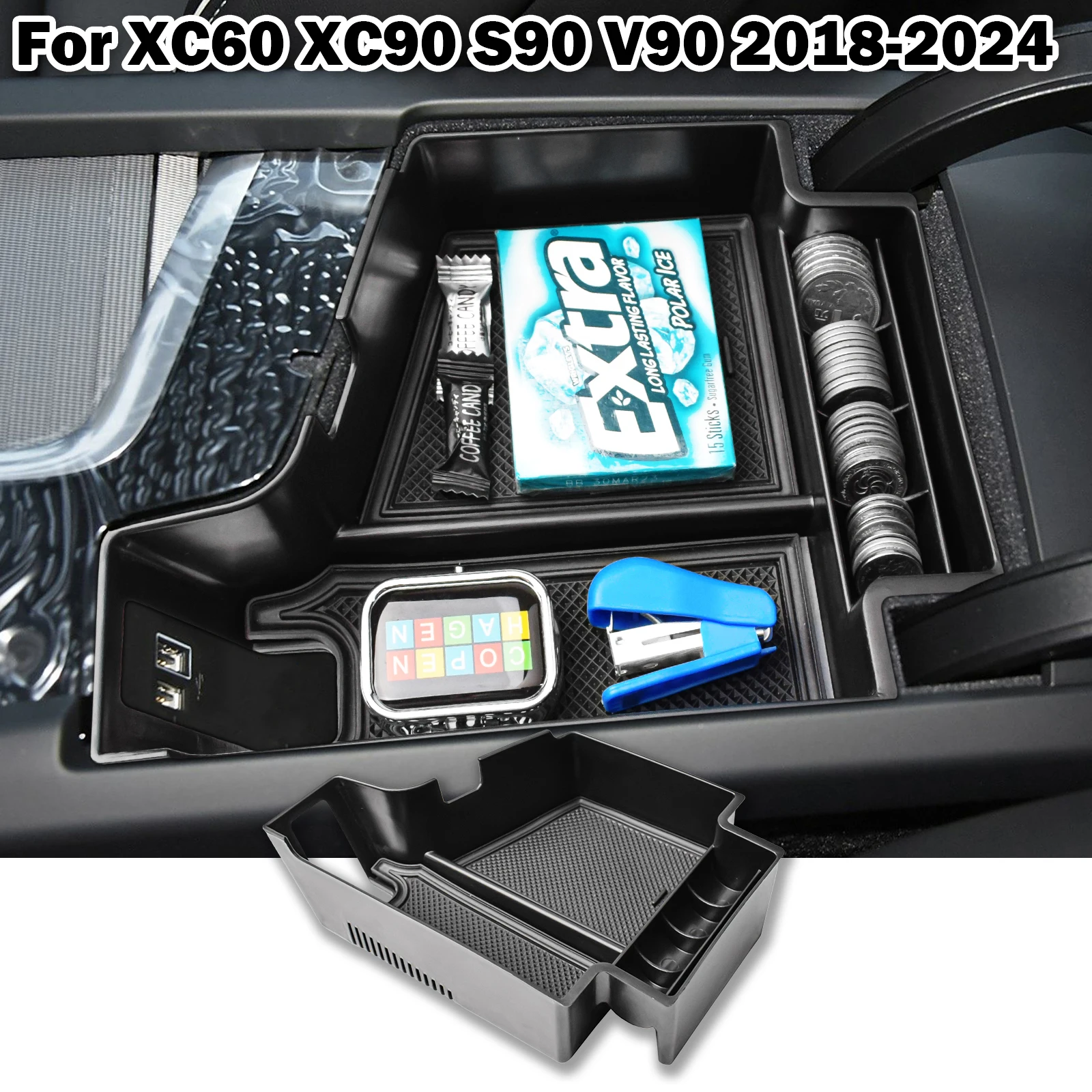 Vassoio portaoggetti per bracciolo auto per Volvo XC90 XC60 S90 V90 S60 V60 XC40 Accessori auto  34