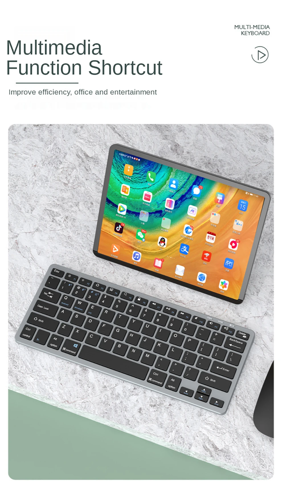 Seenda-mini teclado e mouse multimídia, sem fio,
