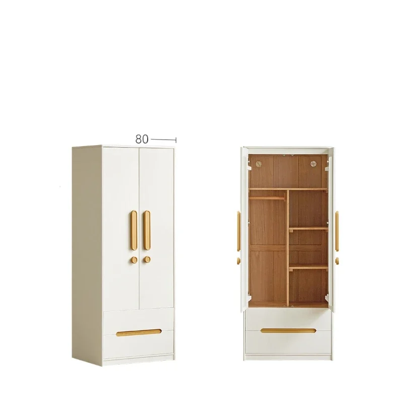 **Solid wood children's wardrobe boy girl white wardrobe cream style clothes storage cabinet