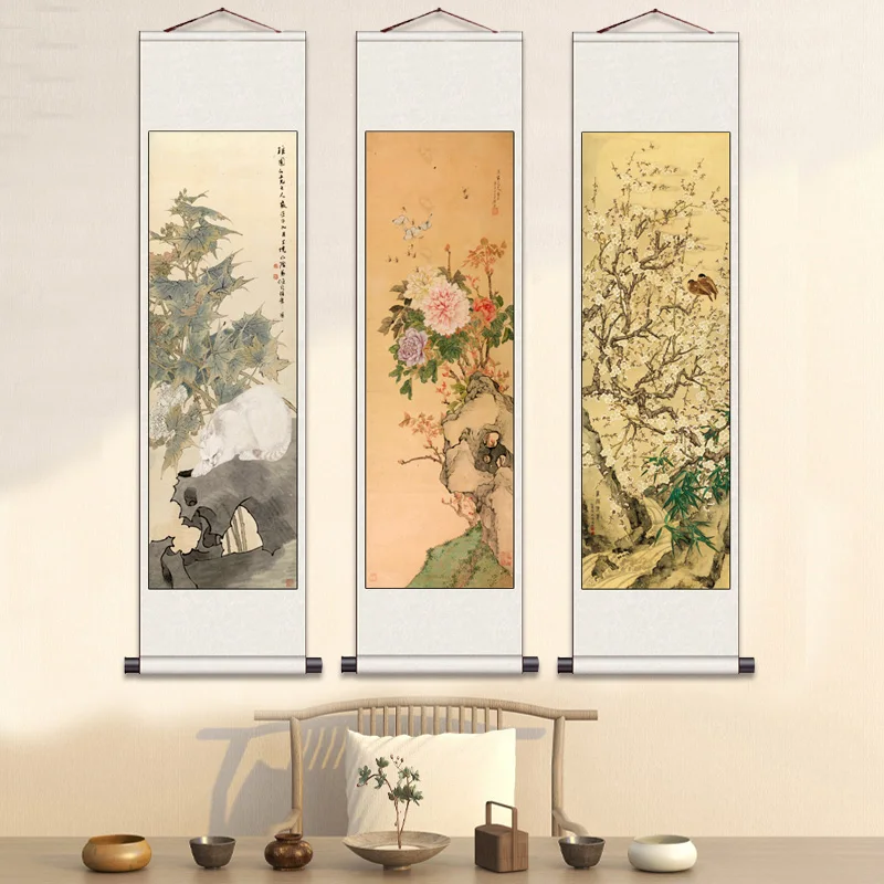 

Chinese Style Flowers and Bird Painting Bird Singing on Plum blossom Artistic Beauty Picture Canvas Posters for Home Decoration