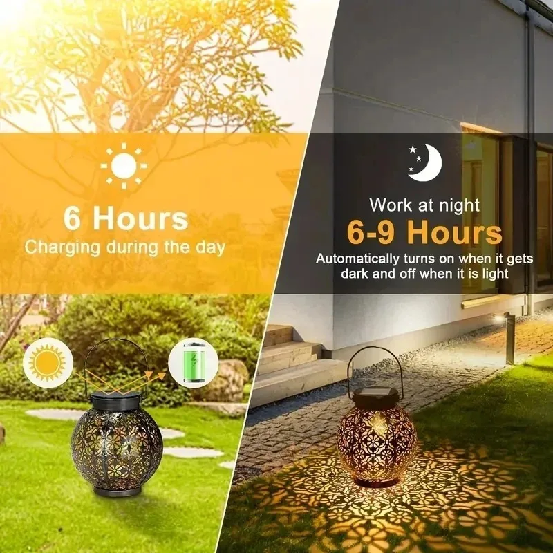 Solar Powered Metal Garden Lights Outdoor Waterproof Lantern