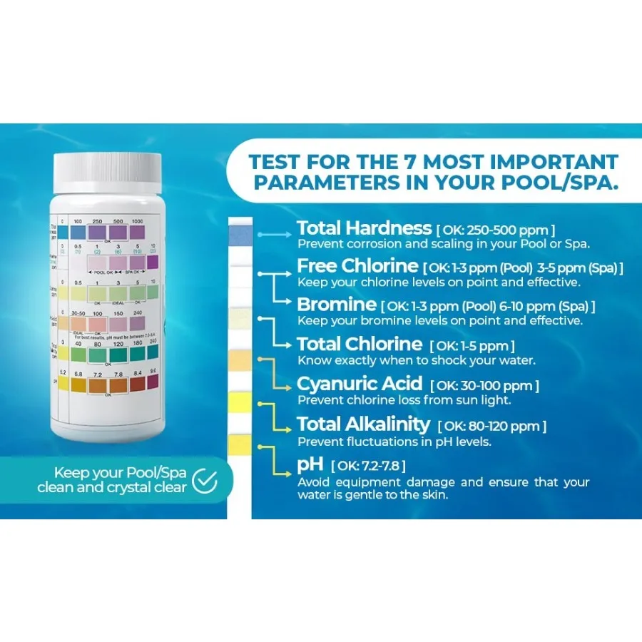 50pcs 6-IN-1 Aquarium Test Strips Fish Tank Test Kit Freshwater Saltwater Aquarium Water to Detect PH NO3 NO2 GH KH CI TCL