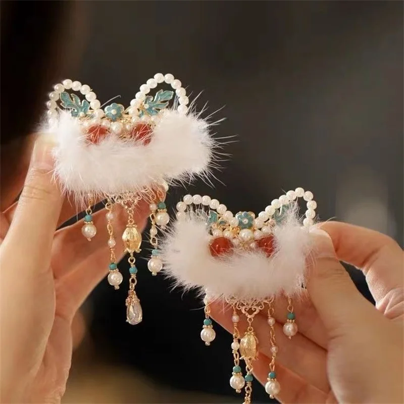 Lion Awakening Tassel New Year Hairpin Side Clip Back of the Head Clip Hanfu Daily Accessories Red Cute Headwear Chinese Style thea the awakening pc