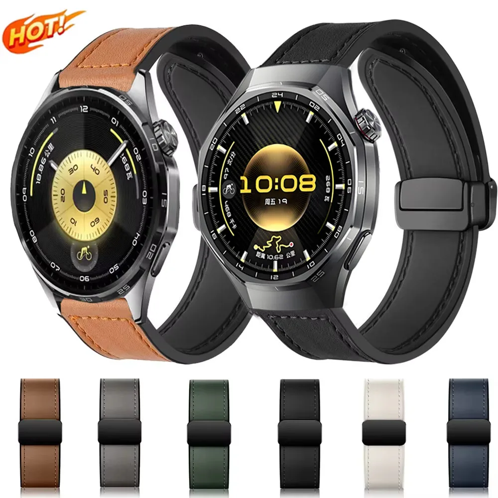 Premium Magnetic Silicone-Leather Hybrid Watch Strap, 22/20mm, with Buckle Closure