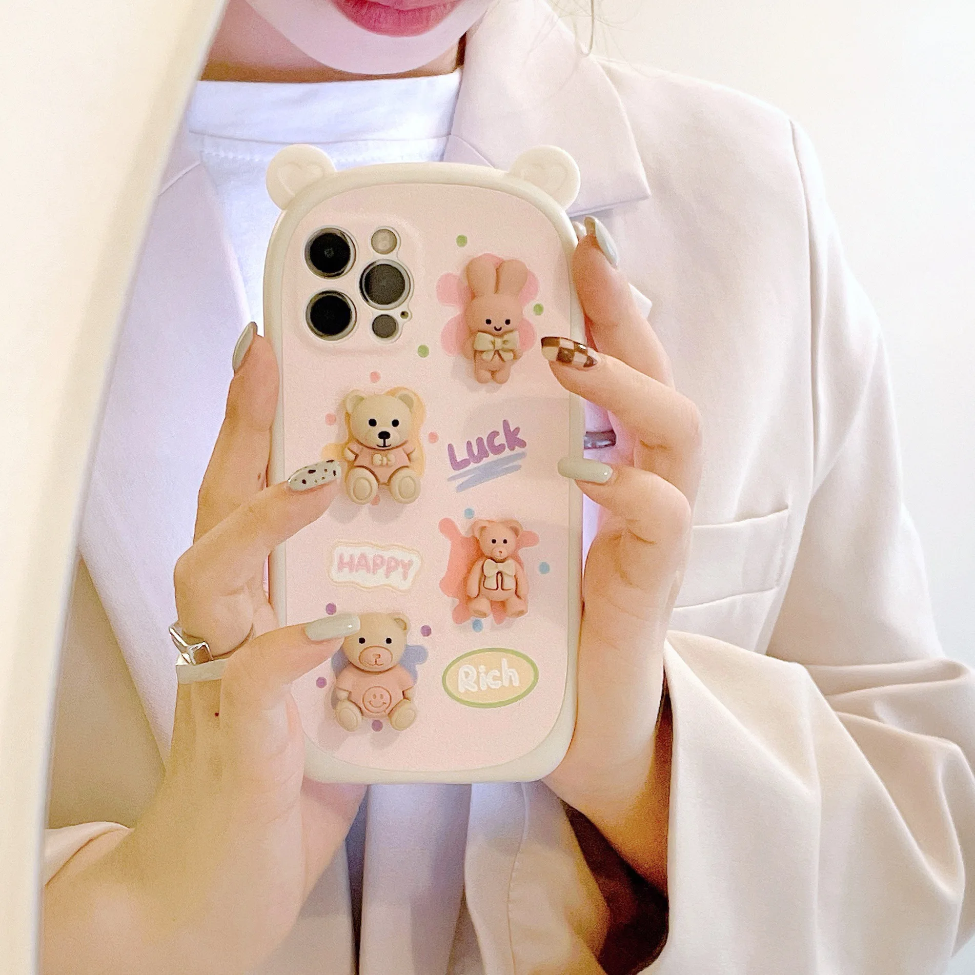 Kawaii Bear 3D Sticker Style Phone Case - Limited Edition